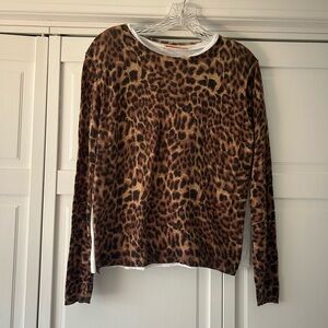 Olivaceous Crewneck Top with Brown and Tan Trim
